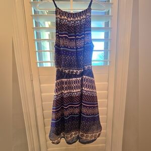 Rebellion Blue and White Patterned Mini Dress